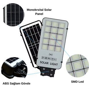 300 Watt Güneş Enerjili Solar Sokak ve Yol Aydınlatma Armatürü (Beyaz Işık)