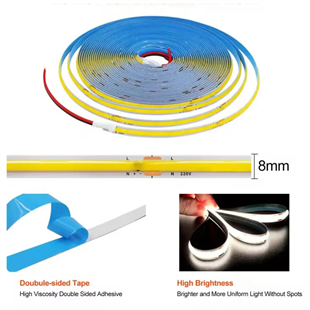 320 Ledli 12 Volt İç Mekan Cob Şerit Led (5 Metre Paket + Beyaz Işık)