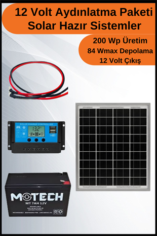 Aydınlatma Short Mono Solar Paket 12 Volt-200Wp