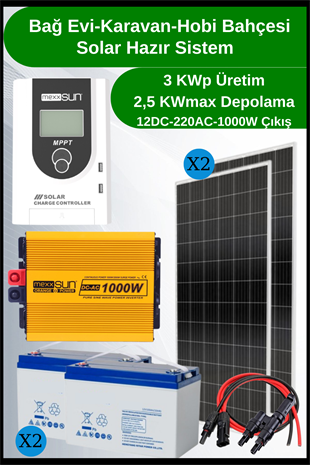 Bağ Evi Karavan Mini Buzdolabı+Tv+Aydınlatma Solar Paket 3kwp
