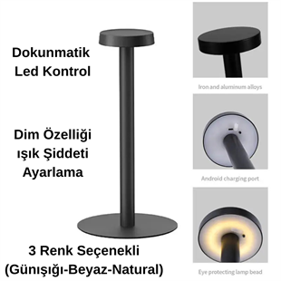 Dokunmatik Şarjlı Dekoratif Halter Led Masa Lambası