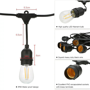 Güneş Enerjili Solar 5 Adet S14 Led Ampullü 5 Metre Led Işık Seti 