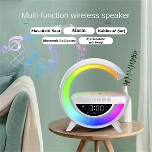 Kablosuz Şarj Özellikli Bluetoothlu Çok Fonksiyonlu Masa Lambası