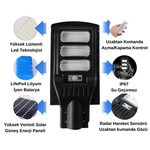 ND-300W-SA Solar Güneş Enerjili Sokak Yol Ve Bahçe Aydınlatma Armatürü