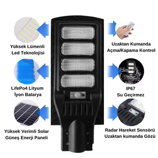 ND-400W-SA Solar Güneş Enerjili Sokak Yol Ve Bahçe Aydınlatma Armatürü
