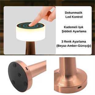 Nil Dokunmatik Şarjlı Dekoratif Led Masa Lambası