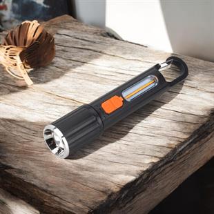 3 Watt Led+Yan Cob Ledli Klipsli Zoomlu USB Şarjlı El Feneri