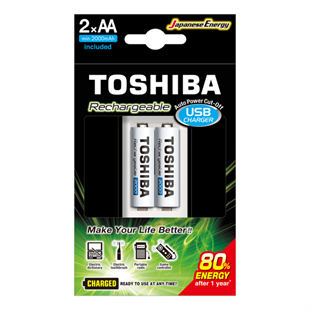 Toshiba USB Şarj Cihazı + AA Kalın Pİl 2000mAH 2 Lİ