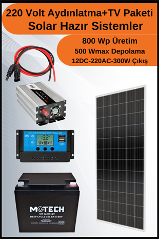 TV+Aydınlatma Short Mono Solar Paket 220 Volt-800Wp