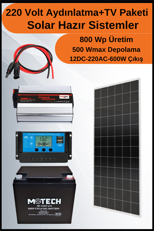 TV+Aydınlatma Tall Mono Solar Paket 220 Volt-800Wp