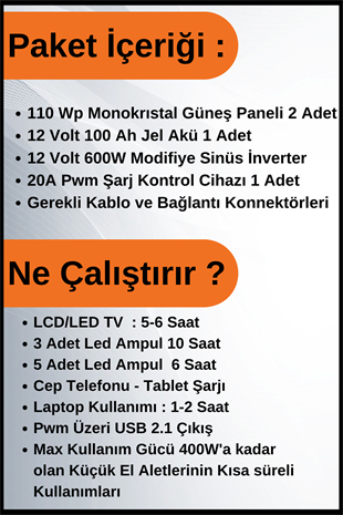 TV+Aydınlatma Trenta Solar Paket 220 Volt-2KWp