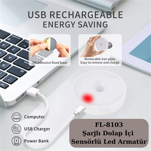 USB Şarjlı Sensörlü Kabin Dolap İçi Led Aydınlatma Armatürü