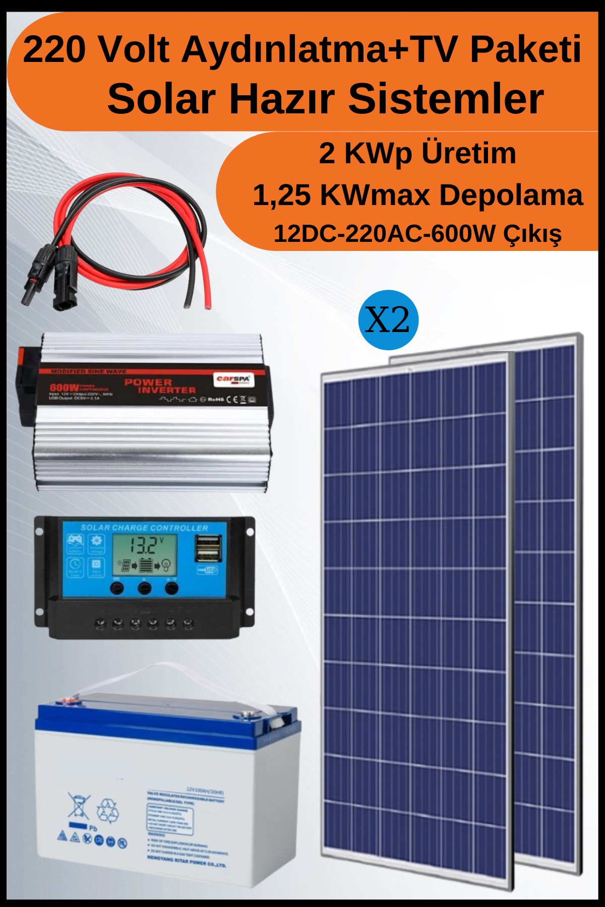 220 Volt Trenta Aydınlatma+TV Paketi 2KWp