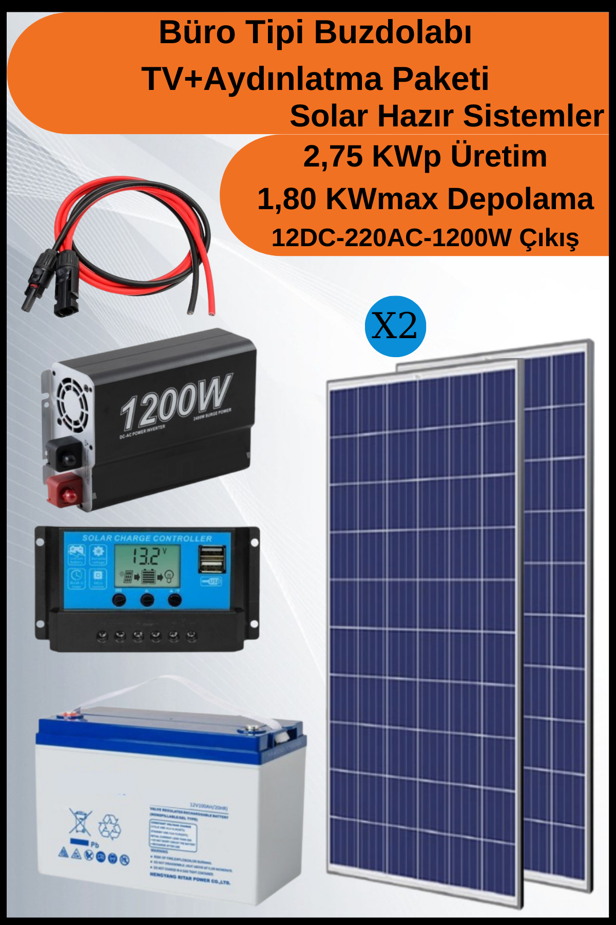 Büro Tipi Buzdolabı+TV+Aydınlatma Trenta Solar Paket 2,75KWp
