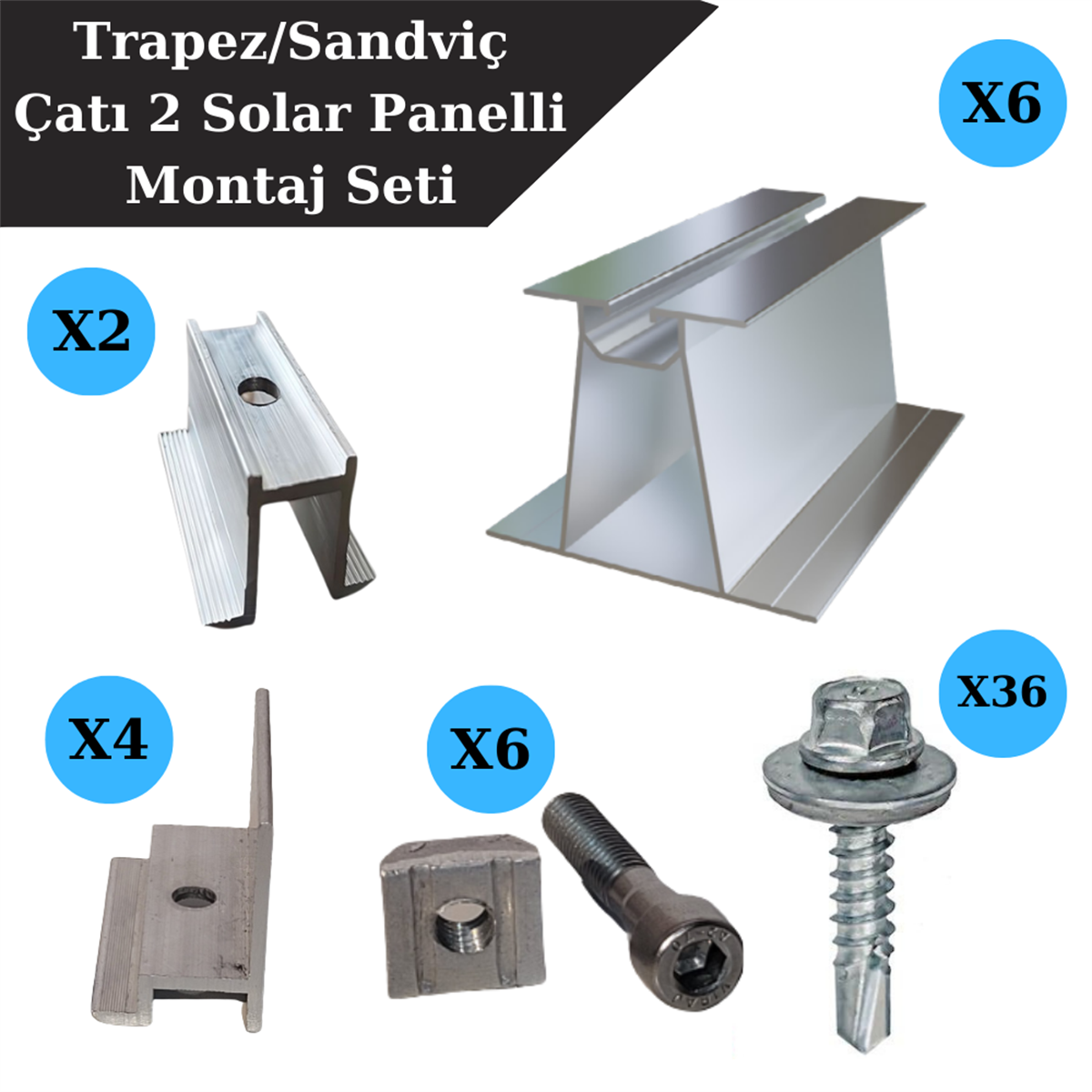 İki Solar Panelli Saç Çatı Montaj Seti