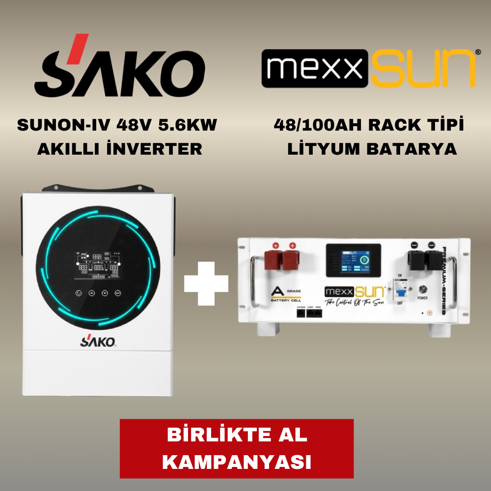 Sako Sunon IV 5.6KW + Mexxsun 4.8Kw LifePo4 Lityum Akü Paket