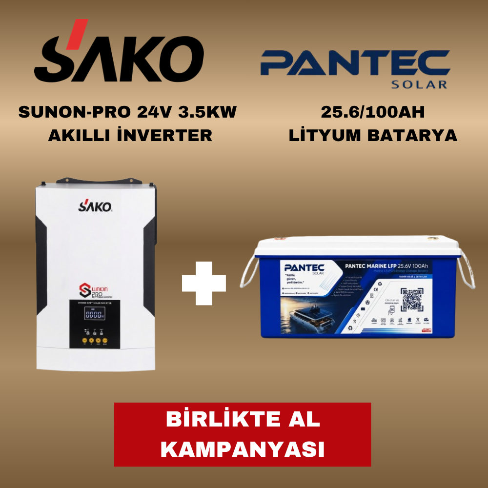 Sako Sunon Pro 3.5KW + 2.56Kw LifePo4 Lityum Akü Paket