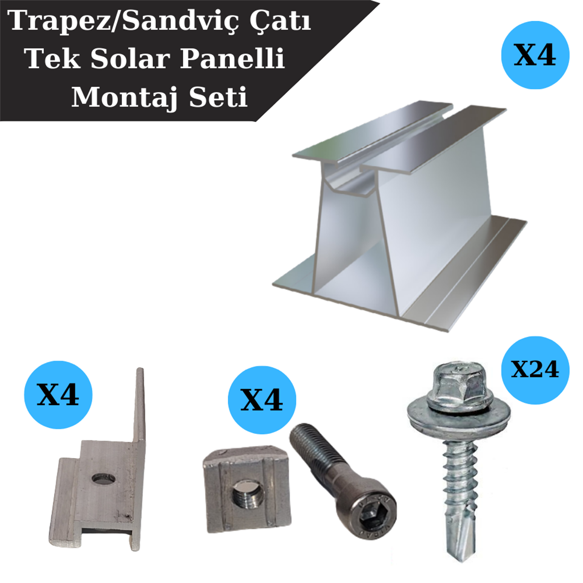 Tek Solar Panelli Saç Çatı Montaj Seti
