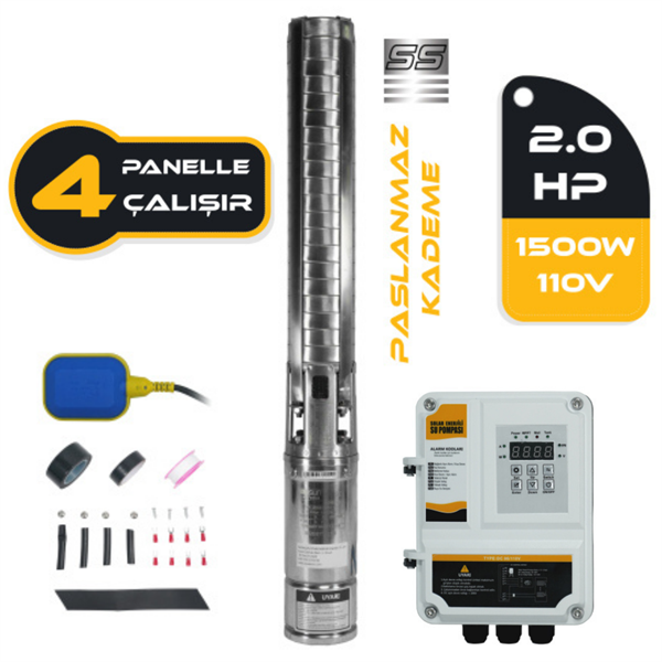 Mexxsun 2HP 1500W 17 Paslanmaz Kademe SS İmpeller 110V DC Solar