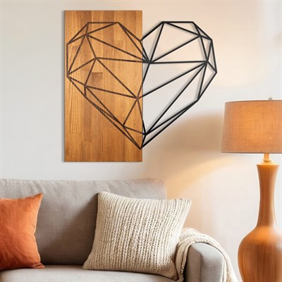 Amora Ahşap & Metal Modern Duvar Dekoru, Ev Ofis İçin Modern Duvar Süsü, Masif Ahşap Tablo
