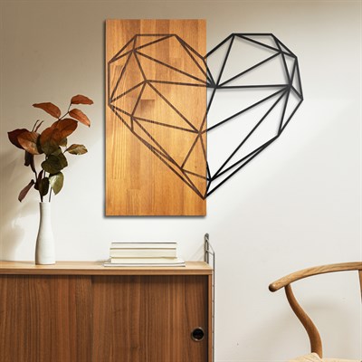 Amora Ahşap & Metal Modern Duvar Dekoru, Ev Ofis İçin Modern Duvar Süsü, Masif Ahşap Tablo