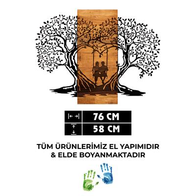 Amora - Ahşap ve Metal Duvar Dekoru, El Yapımı Modern Sanat Eseri, Ev Ofis Otel Duvar Panosu, Zarif ve Sıcak Tasarım