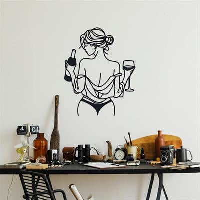 Amore Vinum Zarif Kadın Figürlü Modern Metal Duvar Tablosu, Modern Yatak Odası ve Banyo Dekoru