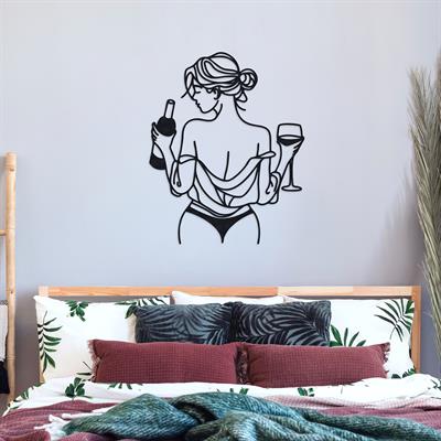 Amore Vinum Zarif Kadın Figürlü Modern Metal Duvar Tablosu, Modern Yatak Odası ve Banyo Dekoru