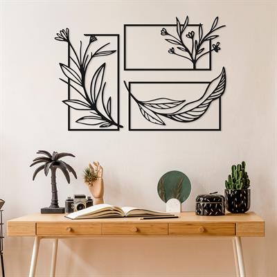 Aurefol – Üç Parça Yaprak ve Dal Figürlü Modern Metal Duvar Tablosu, Yeni Nesil Botanik Ev Dekoru
