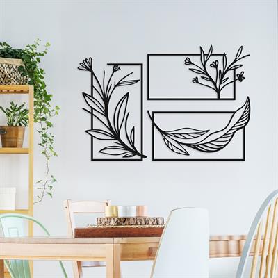 Aurefol – Üç Parça Yaprak ve Dal Figürlü Modern Metal Duvar Tablosu, Yeni Nesil Botanik Ev Dekoru