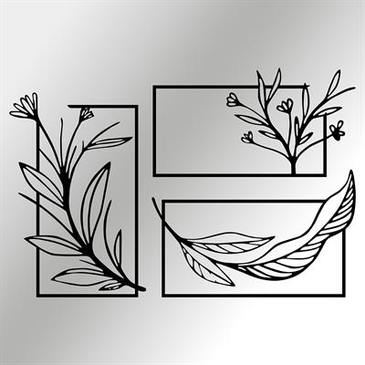 Aurefol – Üç Parça Yaprak ve Dal Figürlü Modern Metal Duvar Tablosu, Yeni Nesil Botanik Ev Dekoru