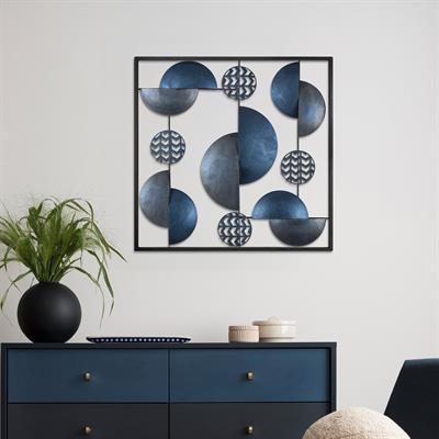 Aurora Safir Renkli Soyut Modern Metal Duvar Panosu, Geometrik Tablo, Otel ve Lobi Dekoru