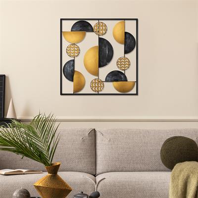 Aurora Soyut Geometrik Metal Duvar Tablosu, Gold & Siyah Modern Dekor