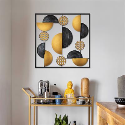 Aurora Soyut Geometrik Metal Duvar Tablosu, Gold & Siyah Modern Dekor