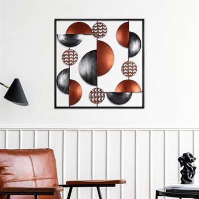 Aurora Soyut Modern Metal Duvar Süsü, Bakır & Siyah Geometrik Tablo, Otel ve Lobi Dekoru