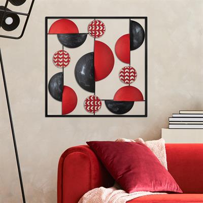 Aurora Soyut Şekilli Modern Metal Duvar Tablosu, Kırmızı & Siyah Geometrik Dekor