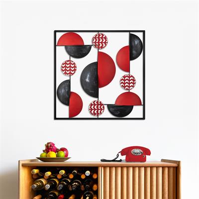 Aurora Soyut Şekilli Modern Metal Duvar Tablosu, Kırmızı & Siyah Geometrik Dekor