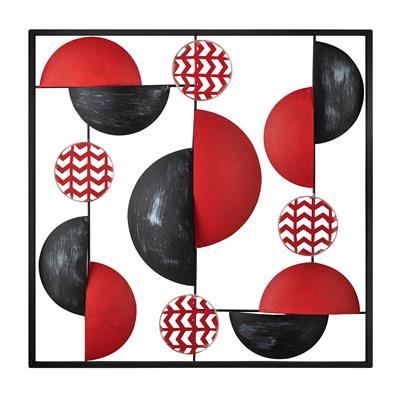 Aurora Soyut Şekilli Modern Metal Duvar Tablosu, Kırmızı & Siyah Geometrik Dekor