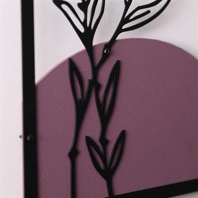 Boho Tarzı  Geometrik ve Botanik Ahşap Detaylı Metal Tablo Seti – Minimalist Line Art Duvar Dekoru, Modern Bohem Stil, Çiçek Temalı Duvar Süsü