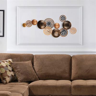 Bronte Bronz Soyut Metal Duvar Tablosu | Dairesel Formda Geometrik Duvar Panosu | Modern Metal Duvar Dekoru, Salon Ofis Otel Dekoru