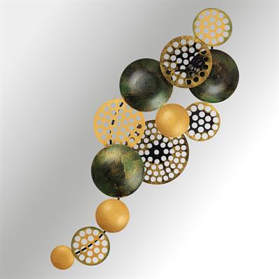 Bronte Yeşil-Gold Soyut Metal Duvar Panosu | Altın Detaylı Modern ve Lüks Duvar Dekoru | Geometrik Tablo