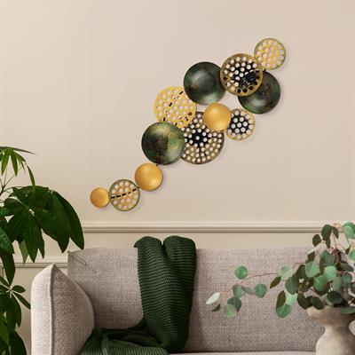Bronte Yeşil-Gold Soyut Metal Duvar Panosu | Altın Detaylı Modern ve Lüks Duvar Dekoru | Geometrik Tablo