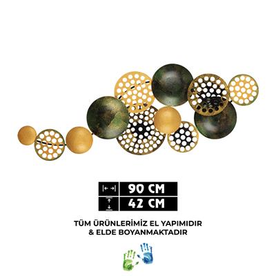 Bronte Yeşil-Gold Soyut Metal Duvar Panosu | Altın Detaylı Modern ve Lüks Duvar Dekoru | Geometrik Tablo