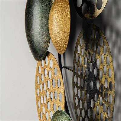 Bronte Yeşil-Gold Soyut Metal Duvar Panosu | Altın Detaylı Modern ve Lüks Duvar Dekoru | Geometrik Tablo