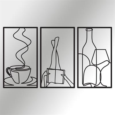 Caffivino – Üç Parça Keyif ve Yaşam Tarzı Temalı, Yaşam Stili Yansıtan Metal Duvar Dekorasyon Seti