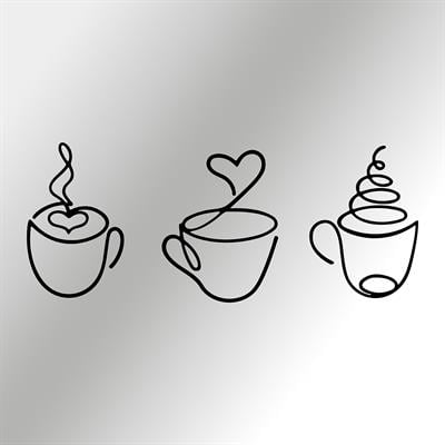 Coffee Corner 3lü Kahve Fincanı Metal Duvar Tablosu | Kahve Köşesi İçin Dekoratif, Modern ve Şık Duvar Dekoru