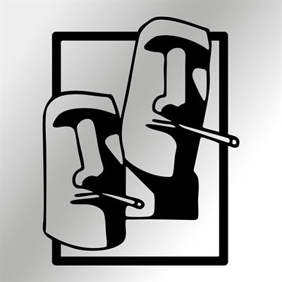 Cool Moai Rahat Tavırlı Taş Heykel Figürlü Modern Metal Duvar Tablosu, Mizahi Metal Dekor