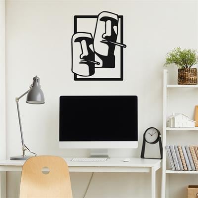Cool Moai Rahat Tavırlı Taş Heykel Figürlü Modern Metal Duvar Tablosu, Mizahi Metal Dekor