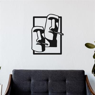 Cool Moai Rahat Tavırlı Taş Heykel Figürlü Modern Metal Duvar Tablosu, Mizahi Metal Dekor