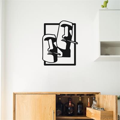 Cool Moai Rahat Tavırlı Taş Heykel Figürlü Modern Metal Duvar Tablosu, Mizahi Metal Dekor